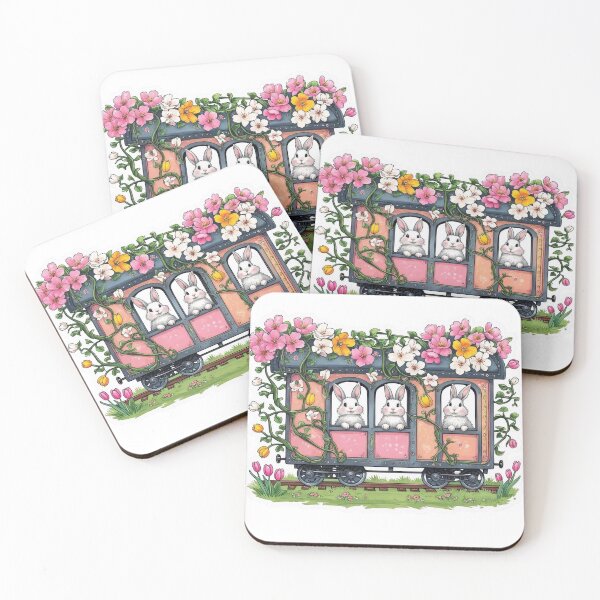 Item preview, Spring Bunny Train with Pink Flowers and Tulips designed and sold by CozyinTime.