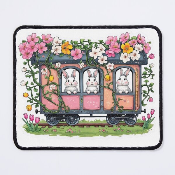 Item preview, Spring Bunny Train with Pink Flowers and Tulips designed and sold by CozyinTime.