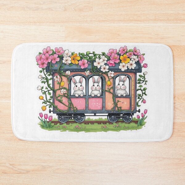 Item preview, Spring Bunny Train with Pink Flowers and Tulips designed and sold by CozyinTime.