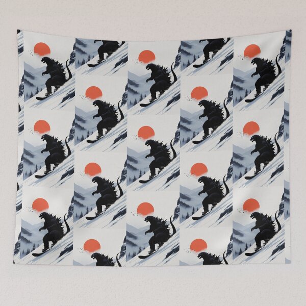Item preview, Godzilla practicando snowboard | Arte mural minimalista japonés designed and sold by Syrupulse.