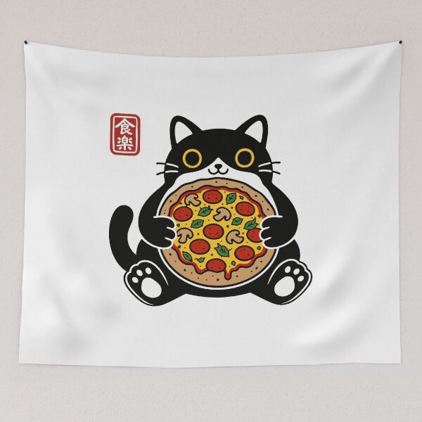 Item preview, Cat Eating Pizza Retro Japanese Streetweer designed and sold by gunaone-design.