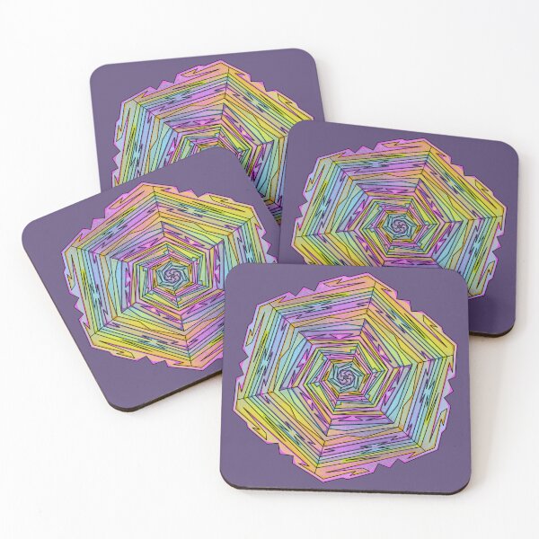 Item preview, Pastel Hexagon Spiral Mandala — Rainbow Geometric Vortex Pattern in Pink Blue Yellow Purple designed and sold by RareSquareBearArts.