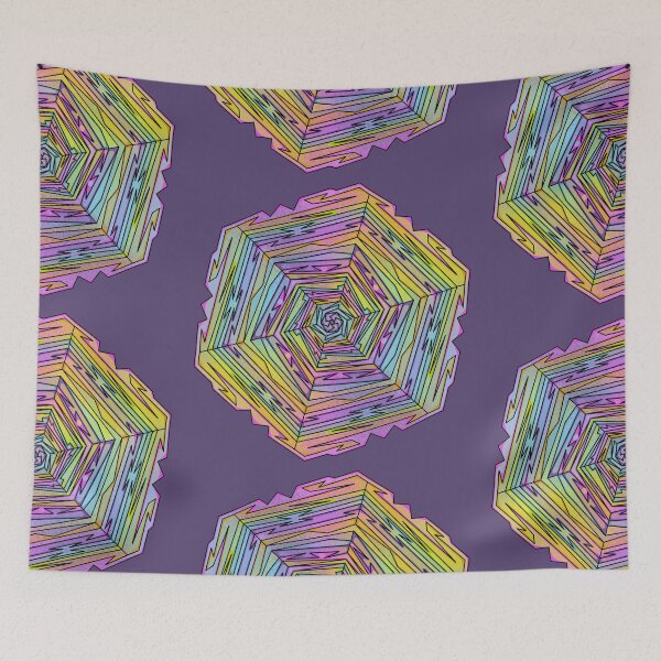 Item preview, Pastel Hexagon Spiral Mandala — Rainbow Geometric Vortex Pattern in Pink Blue Yellow Purple designed and sold by RareSquareBearArts.
