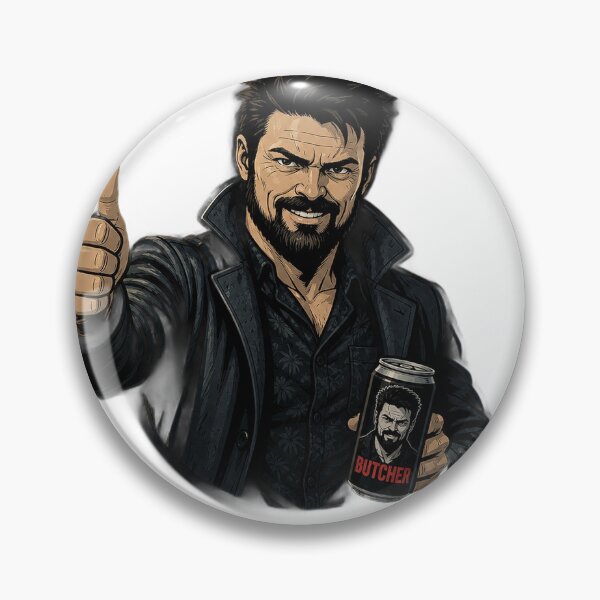 Item preview, Butcher Thumbs Up Anti-Hero Beer Can Sarcastic Dark Humor Comic Art designed and sold by LoomisDreams.