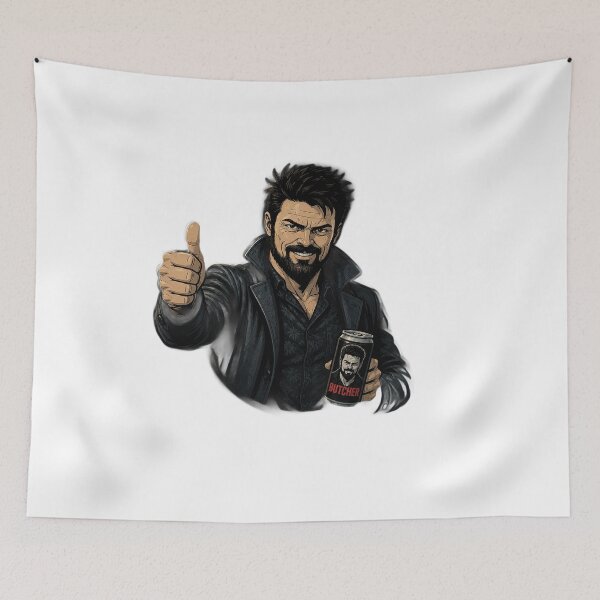 Item preview, Butcher Thumbs Up Anti-Hero Beer Can Sarcastic Dark Humor Comic Art designed and sold by LoomisDreams.