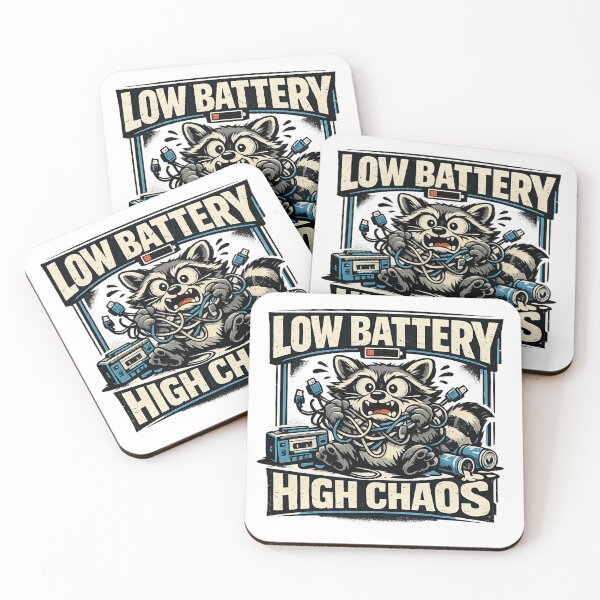 Item preview, Low Battery High Chaos Retro Raccoon Streetwear T-Shirt Design designed and sold by builtforyou.