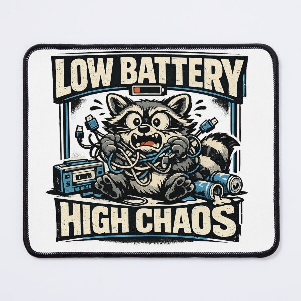 Item preview, Low Battery High Chaos Retro Raccoon Streetwear T-Shirt Design designed and sold by builtforyou.