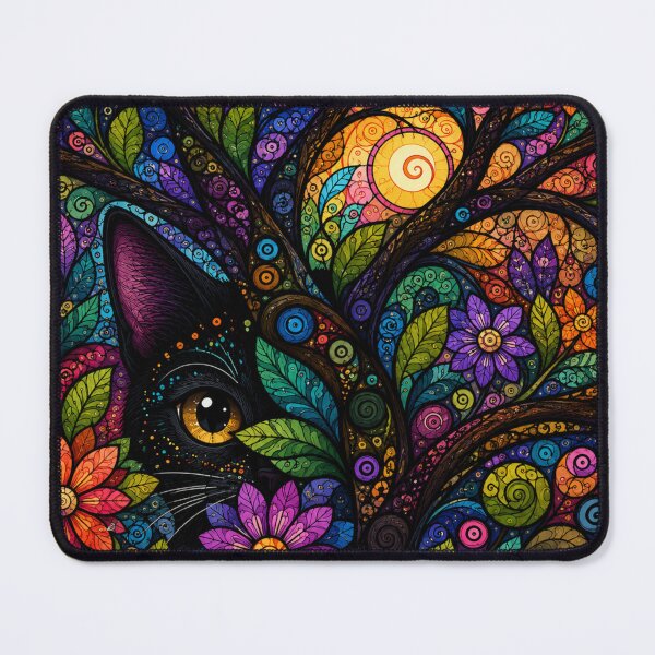 Item preview, Mystic Hidden Cat in Psychedelic Floral Dreamforest Mosaic Art designed and sold by Mindworx21.