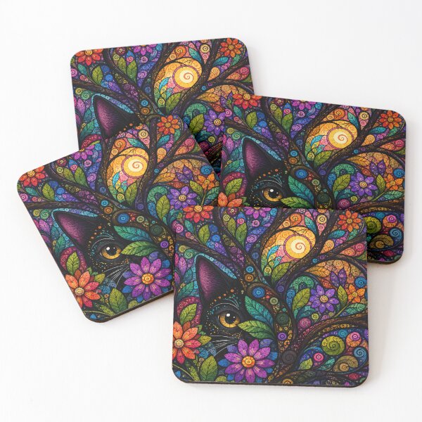 Item preview, Mystic Hidden Cat in Psychedelic Floral Dreamforest Mosaic Art designed and sold by Mindworx21.