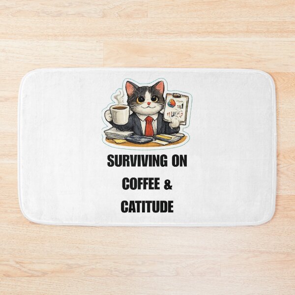 Item preview, SURVIVING ON COFFEE & CATITUDE office cat design designed and sold by DailyQuestPrint.