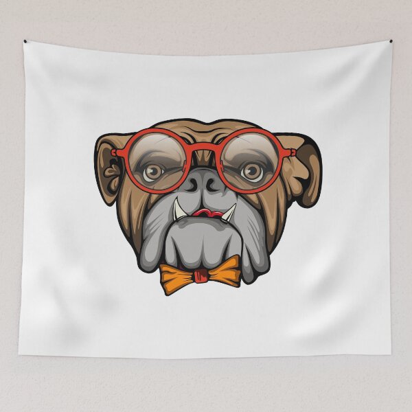 Item preview, Funny Hipster Bulldog with Red Glasses - Cute Nerd Dog Bowtie Illustration designed and sold by 1001T-Shirt.