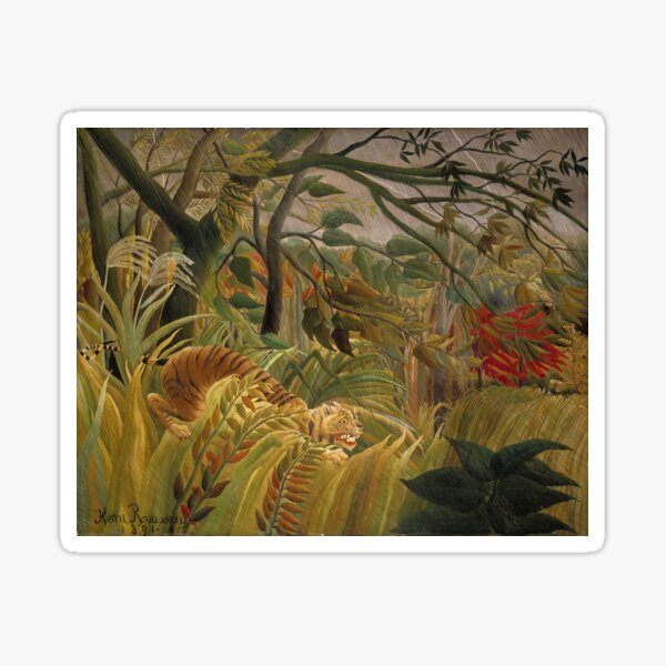 Vista previa del artículo con la obra «¡Sorprendido! o (Tigre en una tormenta tropical) - Henri Rousseau», diseñado y vendido por forgottenbeauty.
