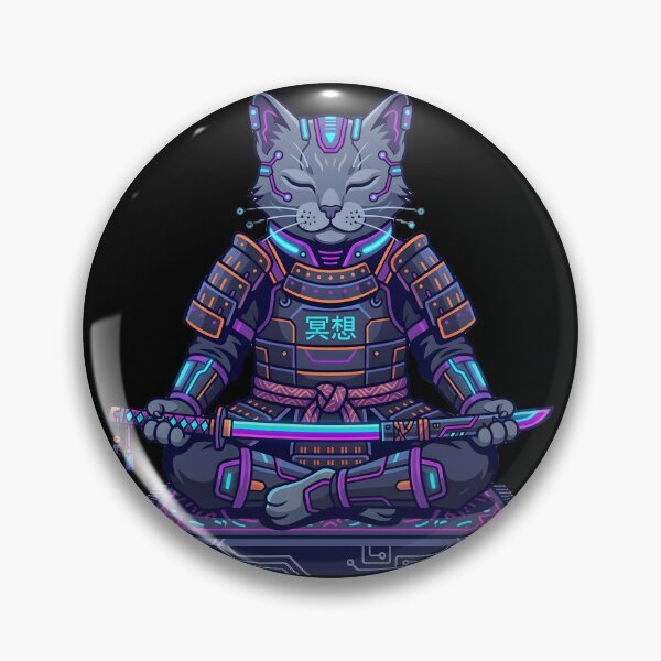 Item preview, Neon Cyber Samurai Feline - Sci-Fi Cat Aesthetic designed and sold by BlueCoyoteDigital.