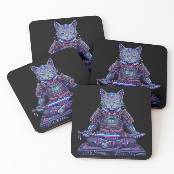 Item preview, Neon Cyber Samurai Feline - Sci-Fi Cat Aesthetic designed and sold by BlueCoyoteDigital.