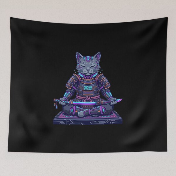 Item preview, Neon Cyber Samurai Feline - Sci-Fi Cat Aesthetic designed and sold by BlueCoyoteDigital.