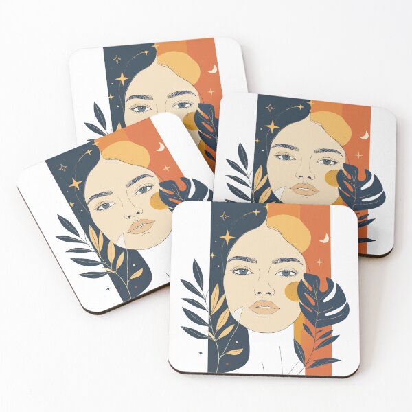 Item preview, Minimalist Tropical Woman Profile Print - Abstract Mid Century Modern Boho Leaves Art designed and sold by BestChoiceService.