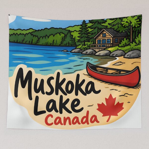 Item preview, Muskoka Lake Cottage Country Ontario Cute Landscape Canoe designed and sold by HowToCanadian.