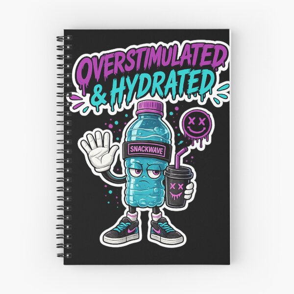 Item preview, Overstimulated & Hydrated Funny Sticker | ADHD Meme Water Bottle Cartoon designed and sold by Snackwave Ninety.