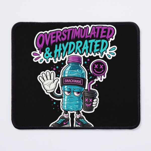 Item preview, Overstimulated & Hydrated Funny Sticker | ADHD Meme Water Bottle Cartoon designed and sold by Snackwave Ninety.