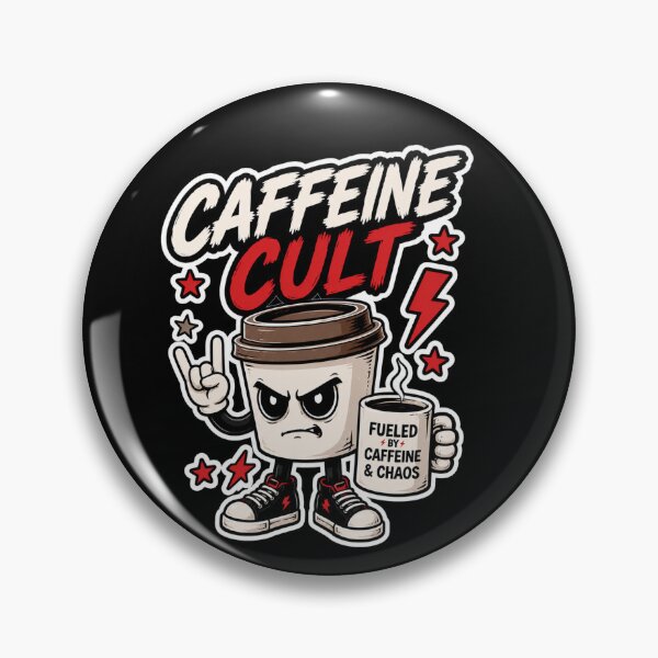 Item preview, Caffeine Cult Funny Coffee Sticker | Fueled By Caffeine & Chaos Cartoon designed and sold by Snackwave Ninety.