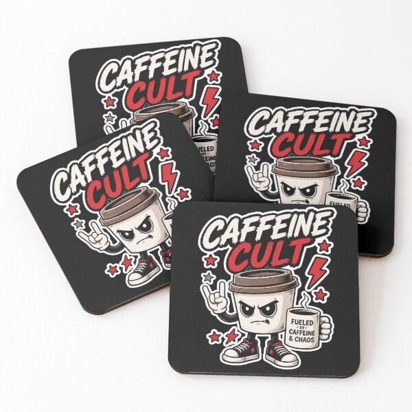 Item preview, Caffeine Cult Funny Coffee Sticker | Fueled By Caffeine & Chaos Cartoon designed and sold by Snackwave Ninety.