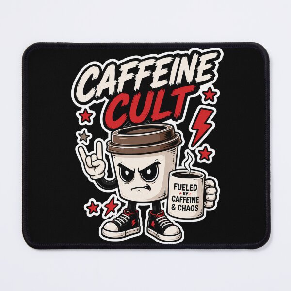 Item preview, Caffeine Cult Funny Coffee Sticker | Fueled By Caffeine & Chaos Cartoon designed and sold by Snackwave Ninety.