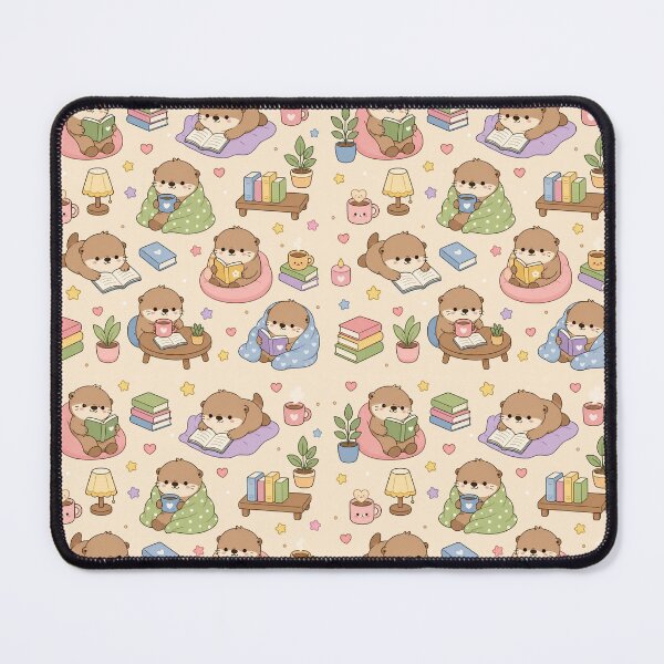 Item preview, Cozy Otter Reading Club Kawaii Pattern designed and sold by Soft Berry Studio.