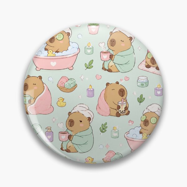 Item preview, Cozy Capybara Spa Day Kawaii Pattern designed and sold by Soft Berry Studio.