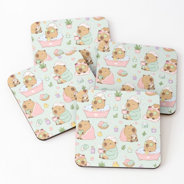 Item preview, Cozy Capybara Spa Day Kawaii Pattern designed and sold by Soft Berry Studio.