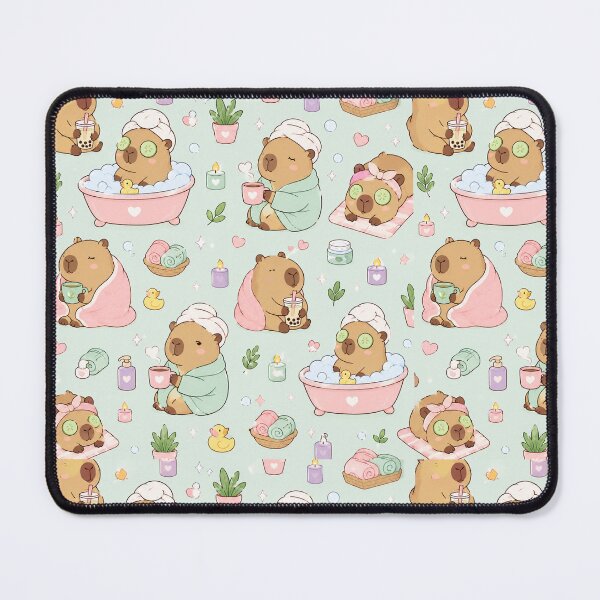 Item preview, Cozy Capybara Spa Day Kawaii Pattern designed and sold by Soft Berry Studio.