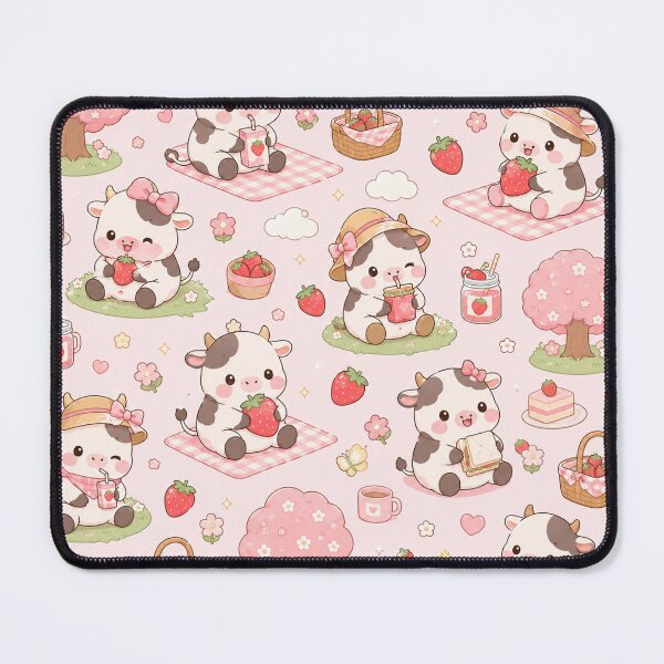 Item preview, Strawberry Cow Picnic Club Kawaii Pattern designed and sold by Soft Berry Studio.