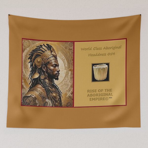 Item preview, Mu’ur (UM) Empire™ al-Benhadiel©™, World Class Aboriginal Headdress 054, dark mustard background designed and sold by HardyKnitDesign.