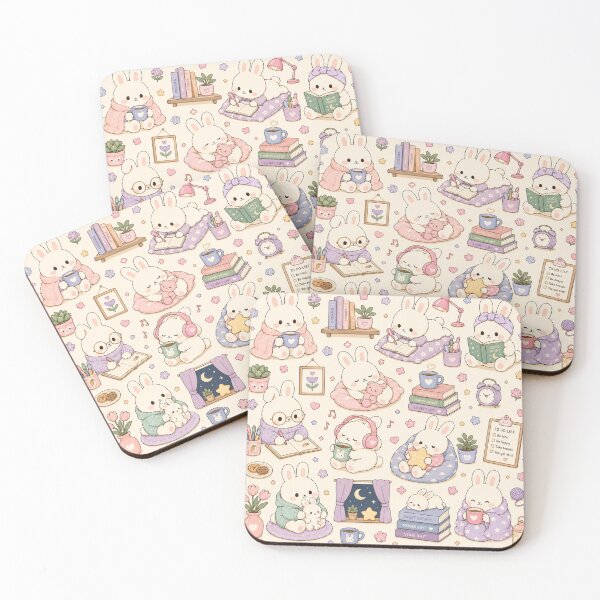 Item preview, Cozy Bunny Sleepover Kawaii Pattern designed and sold by Soft Berry Studio.