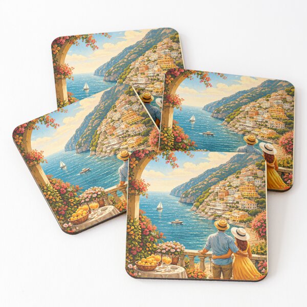 Item preview, Amalfi Coast Italy Vintage Travel Poster – Romantic Mediterranean Wall Art designed and sold by ElartedeNoel.