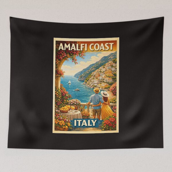 Item preview, Amalfi Coast Italy Vintage Travel Poster – Romantic Mediterranean Wall Art designed and sold by ElartedeNoel.
