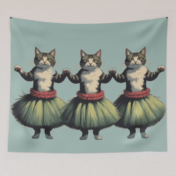 Item preview, Cute Hula Dancing Cats – Vintage Style Hawaiian Kitty Art designed and sold by LEO'S CREATURE　れおずくりーちゃー.
