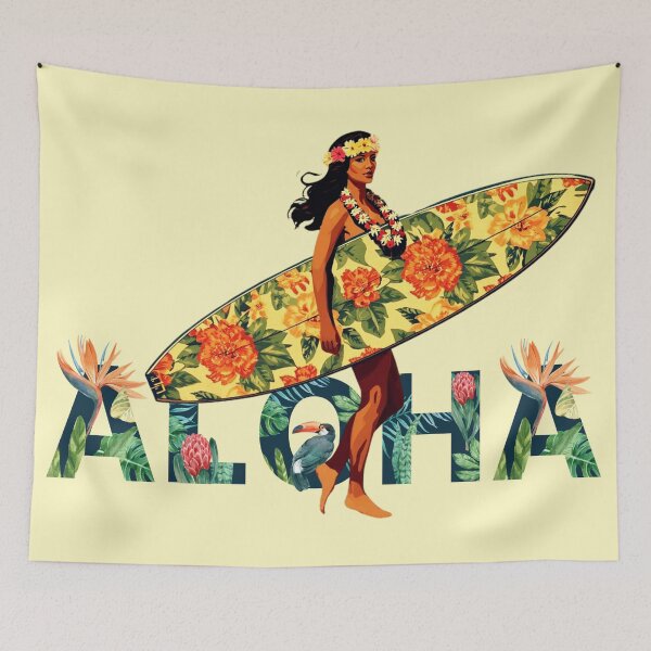 Item preview, Vintage Aloha Surf Girl Tropical Art designed and sold by SilverSeaBKK.