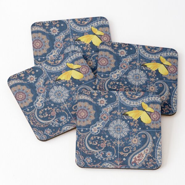 Item preview, Yellow Butterfly Navy Paisley Art designed and sold by tmoca.