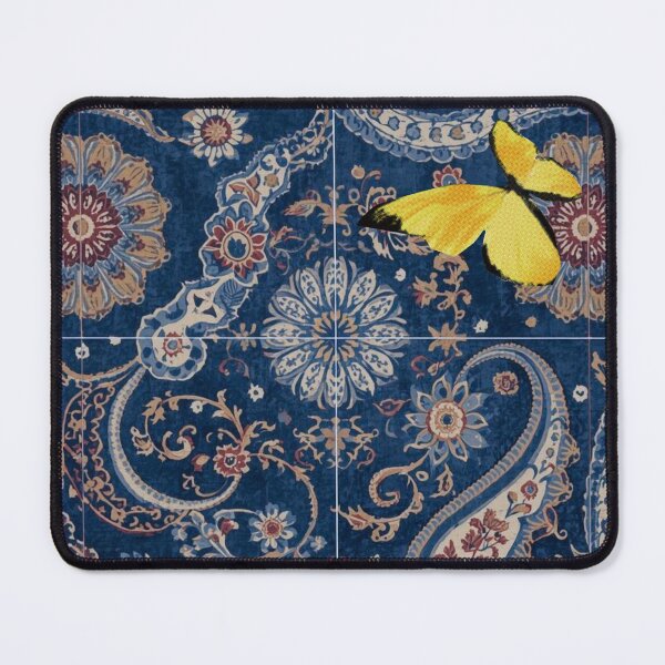Item preview, Yellow Butterfly Navy Paisley Art designed and sold by tmoca.
