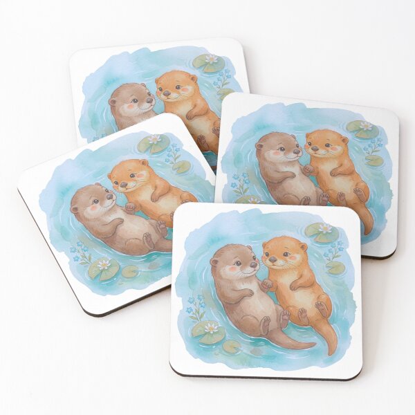 Item preview, Cute Storybook River Otters Watercolor Fantasy Art designed and sold by HoneyBreezeCo.