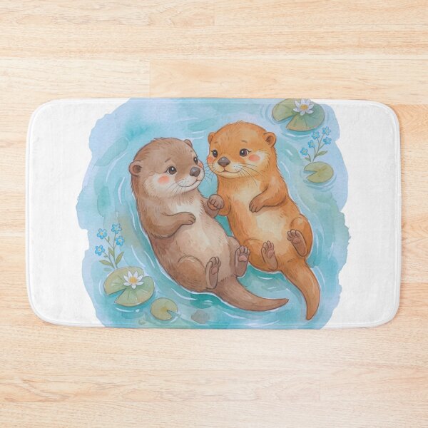 Item preview, Cute Storybook River Otters Watercolor Fantasy Art designed and sold by HoneyBreezeCo.