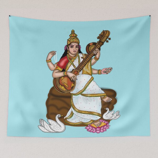 Item preview, Goddess Saraswati Artwork | Divine Digital Illustration of Wisdom & Music designed and sold by Harshit_Digital_Arts.