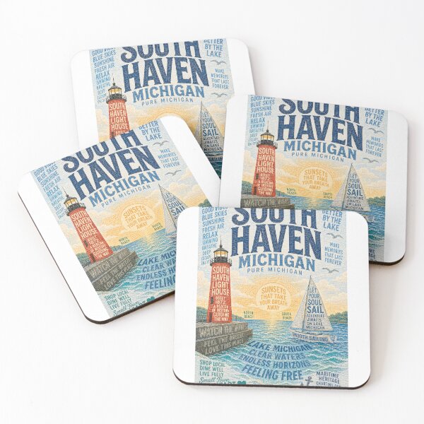 Item preview, South Haven Lighthouse Lake Michigan Sunset Beach Town Escape designed and sold by Aryabek.