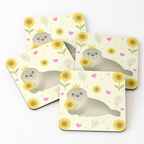 Item preview, Fluffy Gray Seal with Sunflowers - Cream designed and sold by HIMEKARI.