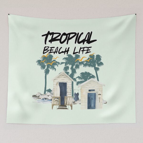 Item preview, Tropical Beach Life Watercolor Shacks Graphic designed and sold by SilverSeaBKK.