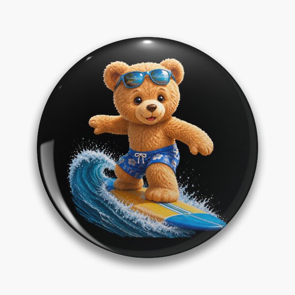 Item preview, Brave Teddy Bear Riding the Waves Surfing Board on Black Shapes Mania designed and sold by Shapes-Mania.