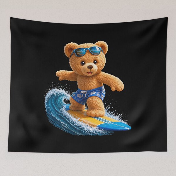 Item preview, Brave Teddy Bear Riding the Waves Surfing Board on Black Shapes Mania designed and sold by Shapes-Mania.