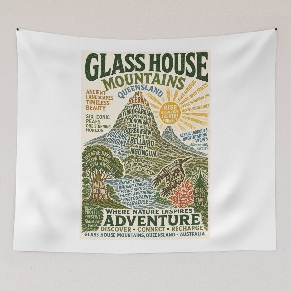 Item preview, Glass House Mountains Queensland Australia Volcanic Peaks Landscape designed and sold by Aryabek.