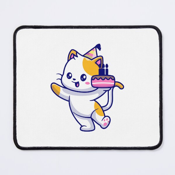 Item preview, Cute Birthday Cat holding Cake Cartoon designed and sold by Anke W 	 Ehrlichmann.