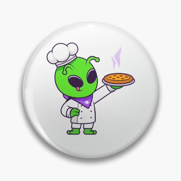 Item preview, Cute Alien Chef serving Pizza Cartoon designed and sold by Anke W 	 Ehrlichmann.